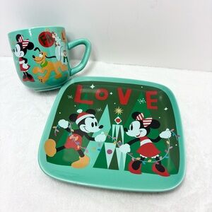 Disney Green Mickey and Minnie Love Mug and Plate